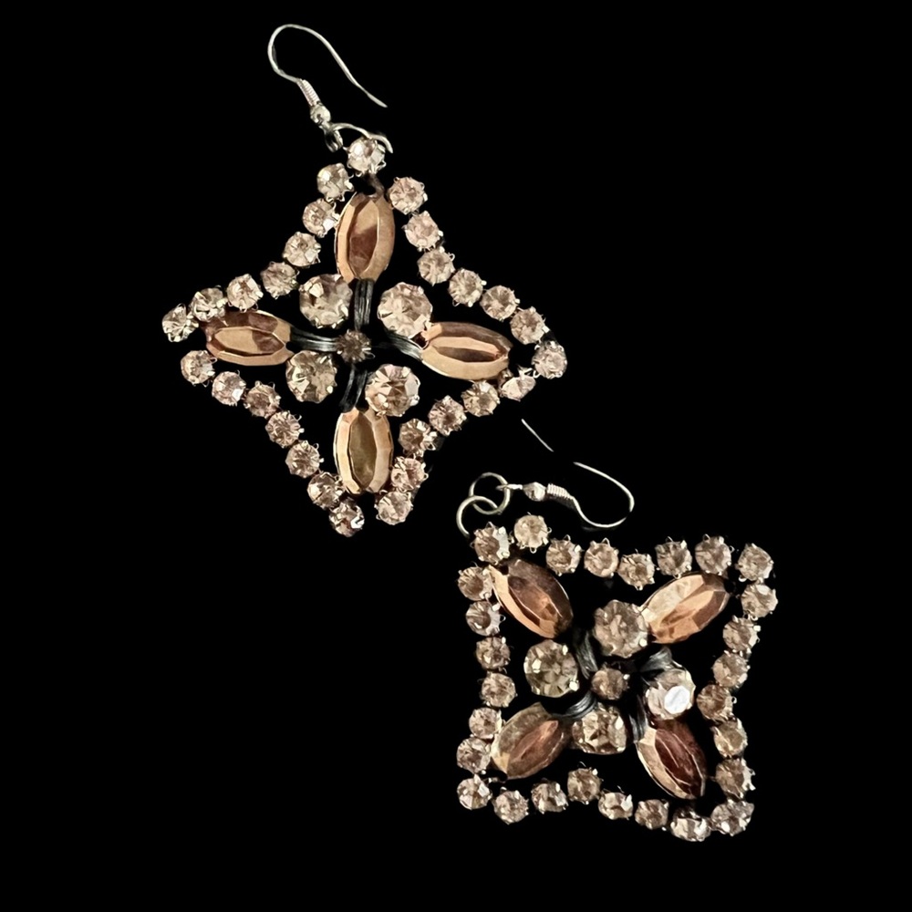 Anna and Ava Amber Gold & white rhinestone statement earrings